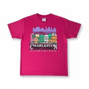 Vintage 1988 Charleston SC Rainbow Row Graphic T Shirt Medium Pink